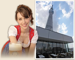 View of the Tokyo Sky Tree look up form the terrace.